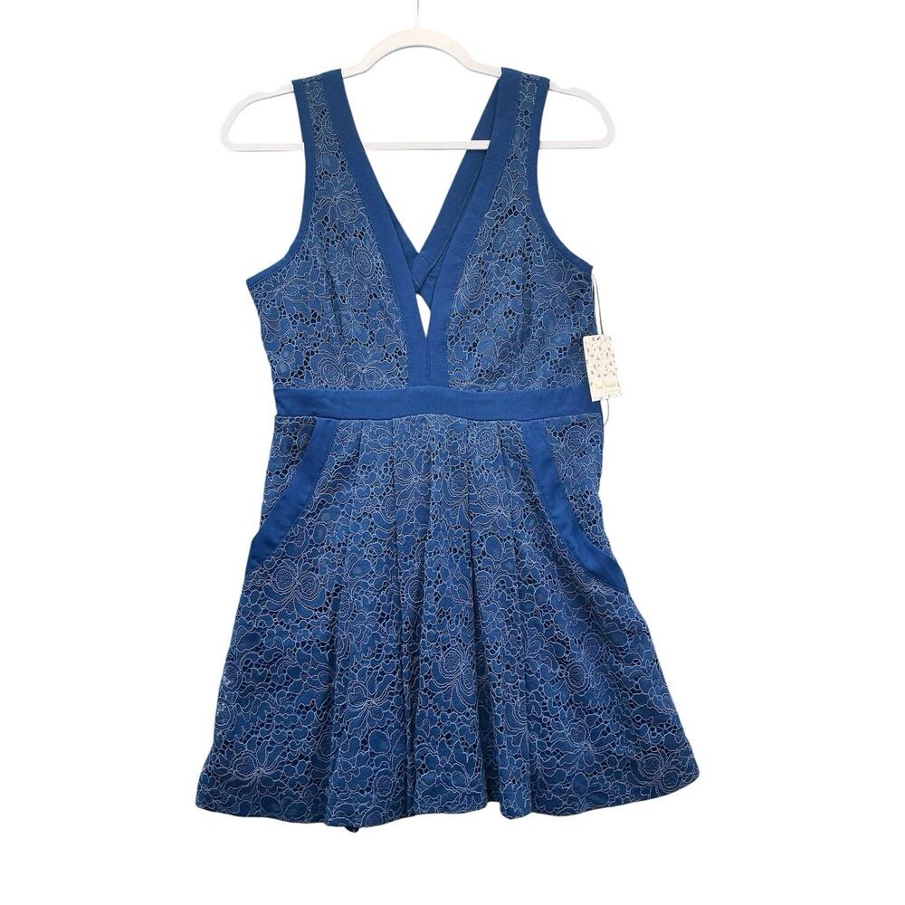Free People Lovely in Lace Mini Dress Womens Blue Floral Pleated Sz.XS New NWT